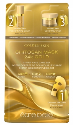Être Belle - Golden Skin - Chitosan fleece mask 24K Gold - Flísové masky s 24K zlatom a kaviárom 5 ks